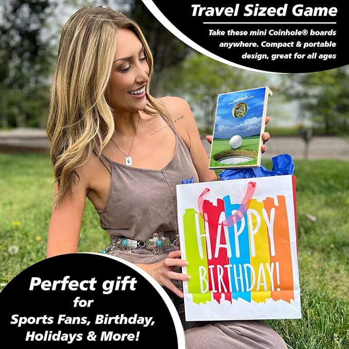 Coinhole Desktop Coin Bouncing Party Game Set | Tabletop Cornhole Board Game | Small Cornhole Travel Game Includes Coins