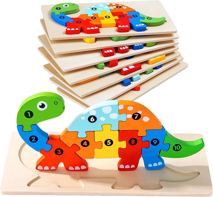 7 Pack Wooden Animal Toddler Puzzles for Kids Ages 3-5, Baby Montessori Toys for Kids Age 3 4 5 6 Years, 7 Animal Shape Learning Jigsaw Toys for 3 Year Olds for Boy Girl Ideal Gift
