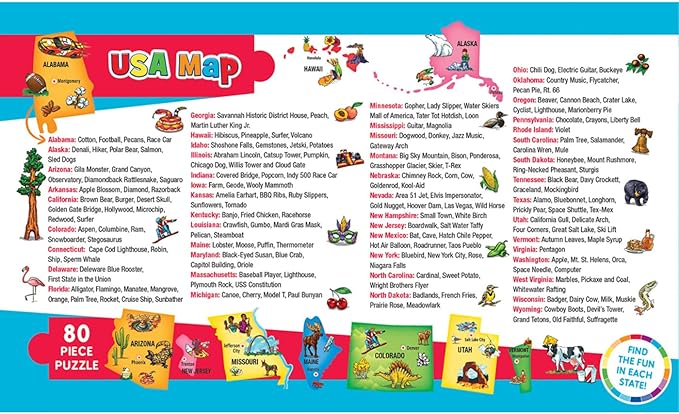 MasterPieces Floor Puzzle - Jumbo Size 80 Piece Jigsaw Puzzle for Kids - USA Map Shaped Puzzle - 3ftx2ft