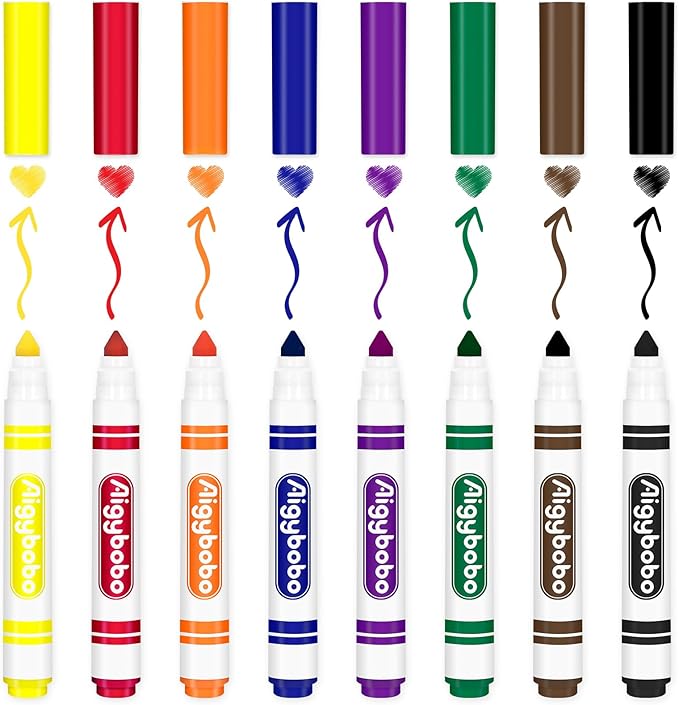 Aigybobo 200 Count Washable Markers - 8 Assorted Colors, Broad Line Markers for School, Classroom Essentials for Teachers