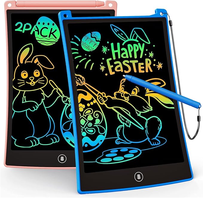 KOKODI 2 Pack LCD Writing Tablet for Kids, 8.5 Inch Colorful Doodle Board, Car Trip Travel Games Learning Toys, Erasable Drawing Pad, Birthday Gifts for Boys Girls Age 3 4 5 6 7 8(Blue & Pink)