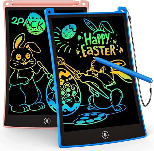 KOKODI 2 Pack LCD Writing Tablet for Kids, 8.5 Inch Colorful Doodle Board, Car Trip Travel Games Learning Toys, Erasable Drawing Pad, Birthday Gifts for Boys Girls Age 3 4 5 6 7 8(Blue & Pink)