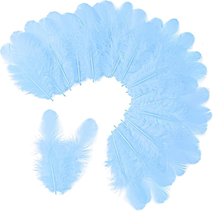 Soarer Light Blue Craft Feathers Bulk - 300pcs 3-5inch Natural Feathers for Wedding Home Party, Dream Catcher Supplies and DIY Crafts(Light Blue)