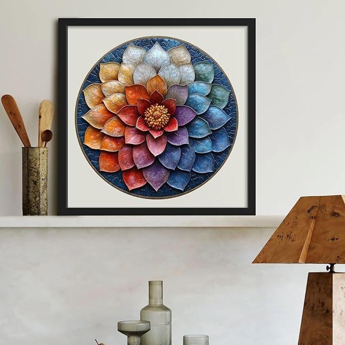 Puzzles for Adults, Mandala Flower Wooden Puzzles 200pcs,11.2x11.2in, Medium, Unique Shaped Lotus Yoga Gifts Jigsaw Puzzles, Irregular Wood Puzzles Creative Gift for Adults and Kids Family Game