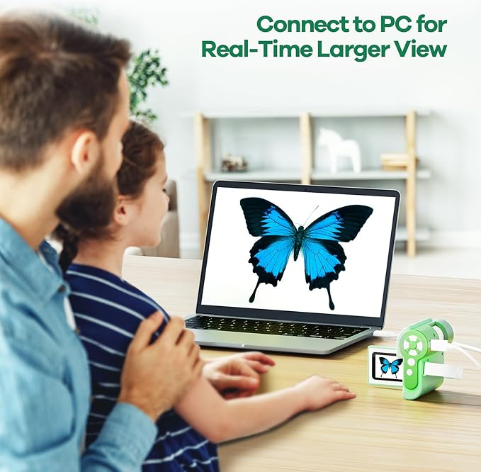 HP20 IPS Microscope for Kids: [3-in-1] [Easy and Fun] 2" Portable Handheld Microscope Miniscope, Pocket Mini Scope Educational Science Kit, Christmas Birthday Gifts for Kids, 32GB, Green