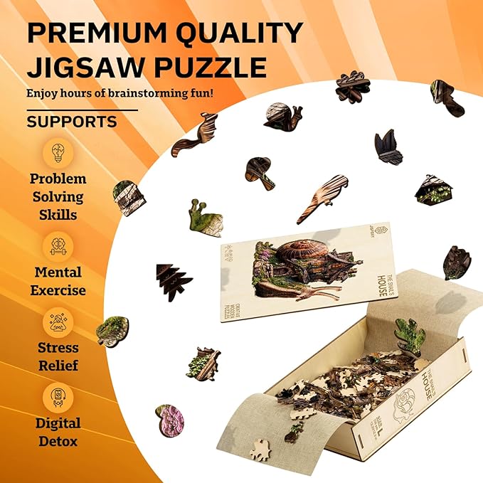 Jigfoxy Wooden Puzzles for Adults, The Snail's House Wood Puzzles Adult, Unique Animal Shape Wooden Jigsaw Puzzles for Adults, Birthday Gifts for Puzzle Lovers, Family, Friend (M-11.3 * 10.5in-168pcs)