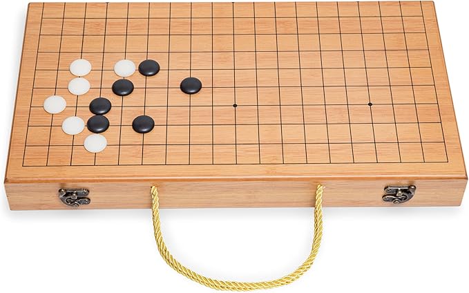 19 x19 Folding Go Game Set Board with and Bamboo Bowls and Imitation Jade Go Pieces。