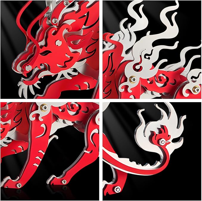 3D Metal Puzzles for Adults, Metal Model Kits for Adults Candling Dragon, Mechanical 3D Puzzle Stainless Steel Ornaments for Men Women Art Craft Gifts Toys(Red).