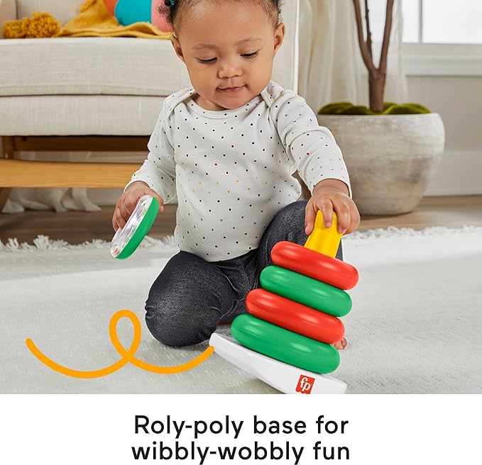 Fisher-Price Baby Toy Holiday Rock-a-Stack, Red & Green Ring Stacking Activity for Developmental Play Infants Ages 6+ Months