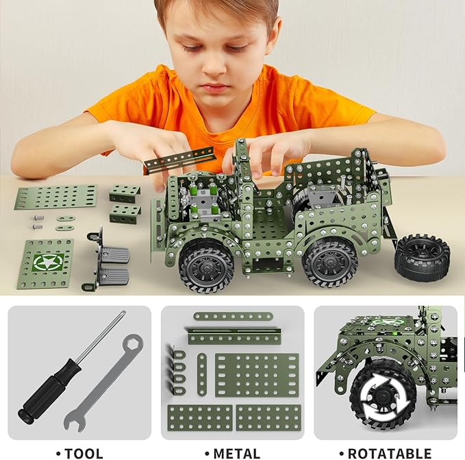 Lucky Doug STEM Building Projects Model Truck Set - Building Toys for Kids Ages 8-12, Assembly Science Army Toys for Boys 8 9 10 11 Years Old