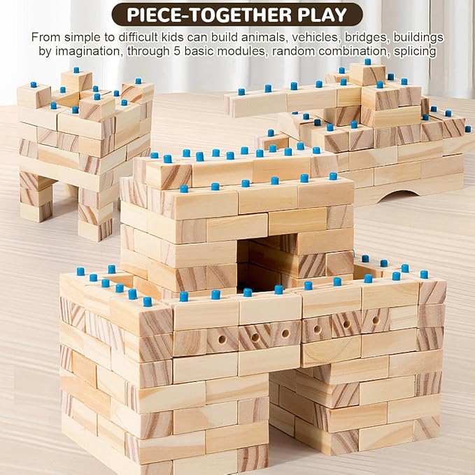 Wooden Building Blocks for Toddlers Ages 3 4 5 6 Years Old - 300 Pcs Wooden Blocks Little Architect Construction Toy for Boys & Girls, Kids Montessori Wooden Building Blocks Stacking Toy