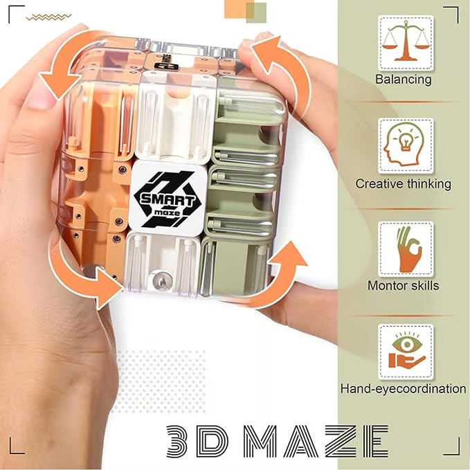 Large Labyrinth 3D Puzzle Maze Cube Engaging Brain Teaser Toy High Difficulty Puzzle Maze Ball for Stress Relief & Logic Development IQ Mind Challenge Puzzles Box Educational Focus Game(3PCS)