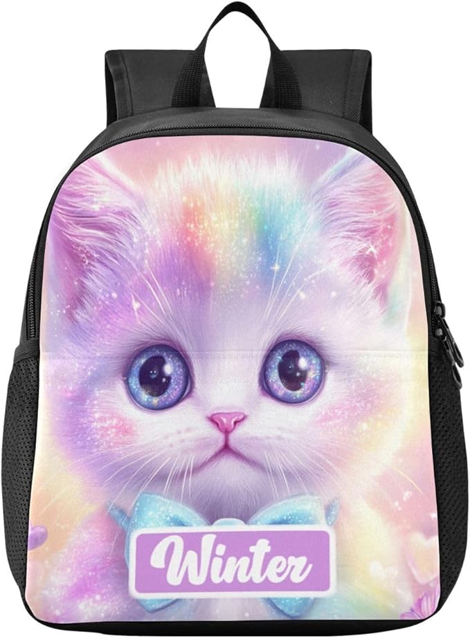 Cute Cats Rainbow Toddler Backpack for Boys Girls 3-6 Small Preschool Backpacks for Kids Elementary Mini Bookbag for Preschool for School
