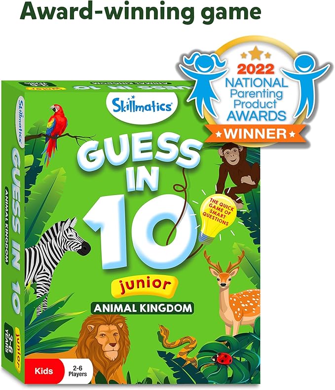 Skillmatics Guess in 10 - Animal Kingdom, Card Game for Preschool Kids, Girls & Boys, Fun Travel Game & Gifts for Ages 3, 4, 5, 6