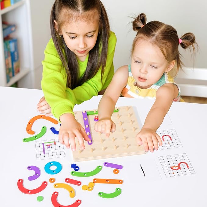 Wooden Arabic Letters Construction Pegboard, Educational Toy for Alphabet and Number Early Learning,Fine Motor Skill Exercise