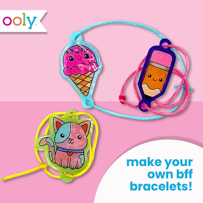 Ooly Shrink-Its 24 PC DIY Shrinking Art Bracelet Kit That Creates BFF Bracelets, Includes 20 Plastic Pre Cut Charms and More No Mess Art for Kids, DIY Gifts for Kids, Party Favor - BFF Bracelets