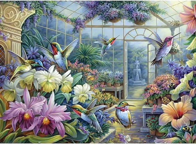 Bits and Pieces – 1000 Piece Jigsaw Puzzle for Adults – Antique Greenhouse - Flower Garden Country Bird Fountain Jigsaw Puzzle by Artist Oleg Gavrilov, Completed Puzzle Size: 20" x 27"