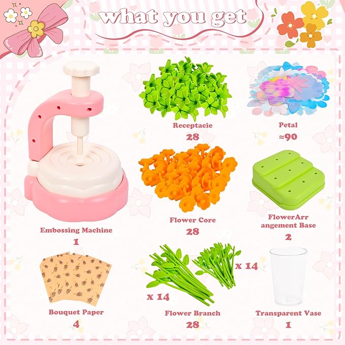 HOLYOWL DIY Flower Bouquets Craft Kits for Kids, Build Your Flower Bouquet Making Kits Educational Activity Toy Birthday Gifts for 4 5 6 7 8 9+ Years Old Toddler Girls & Boys