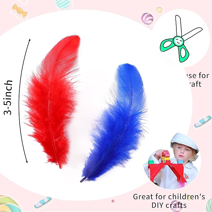 Soarer Red White Blue Feathers for Crafts - 300pcs 3-5inch Craft Feathers Bulk for Wedding Home Party, Dream Catcher Supplies and DIY Crafts(RedWhiteBlue)
