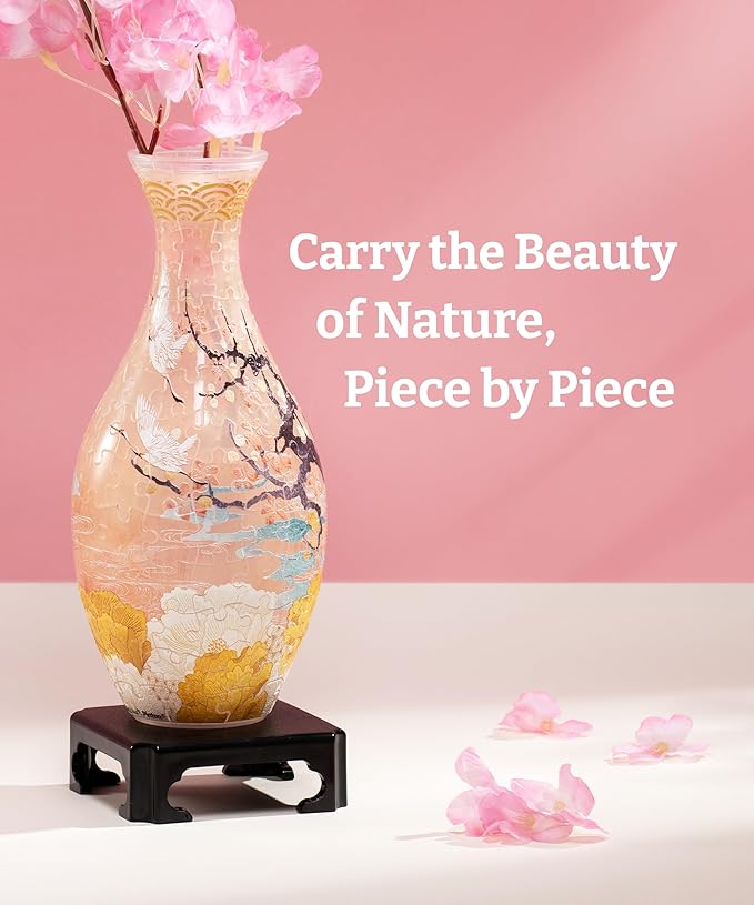 PieceRelax Unique Flower Vase - 3D Puzzle Vase for Adults to Flower Arrangement and Home Decoration Made by 160 Curved and Translucent Plastic Puzzle Pieces - Spring Symphony [S1040]