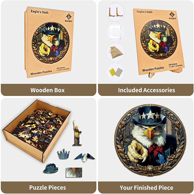 Wooden Jigsaw Puzzle, 200-500 Pieces Unique Shape Animal Puzzle, for Adults & Kids, Birthday Gift Family Game, Decorative Puzzle, Unique Gift (Eagle's Oath, 200 PCS)