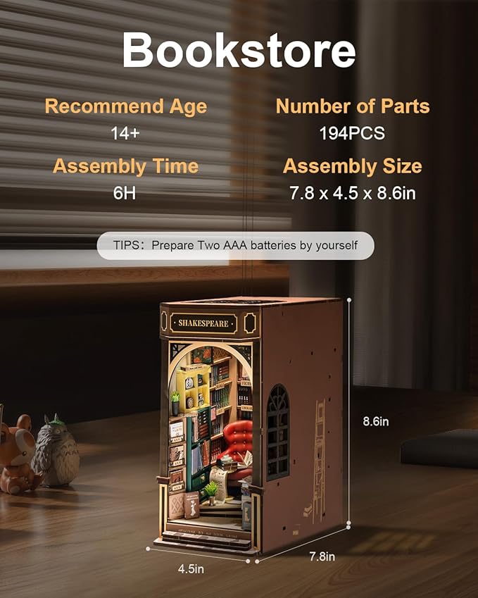 rowood Book Nook,DIY Book Nook Kits for Adults,3D Wooden Puzzle Bookend Miniature Kit,Bookshelf Insert Decor Alley,Wood Craft Hobbies for Women/Men,Birthday Bookstore