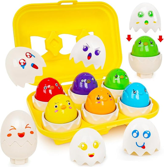 Egg Toys for Toddler 1-3,Montessori Geometric Eggs Preschool Educational Learning Color Sorting & Eggs Puzzles Matching Games Fine Motor Toys for Boys Girls