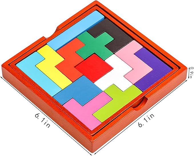 Wooden Puzzle Pattern Blocks Brain Teasers Game 3D Russian Building Toy Geometric Wood Tangram Shape Jigsaw Puzzles Montessori STEM Educational Toys Gift for Kids Adults (Multicolor)