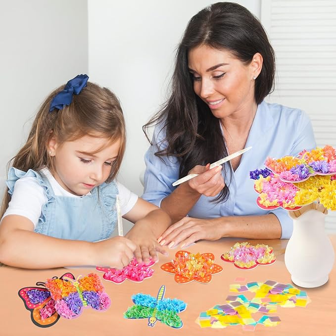 Poke Arts and Crafts kit for Kids, DIY 7 Flowers & 2 Butterflies & 1 Dragonfly, Mess Free Creative Game Toys for Girl 6-8 8-12, Gifts for Boys & Girls Ages 6 7 8 9 10 11 12 Years Old