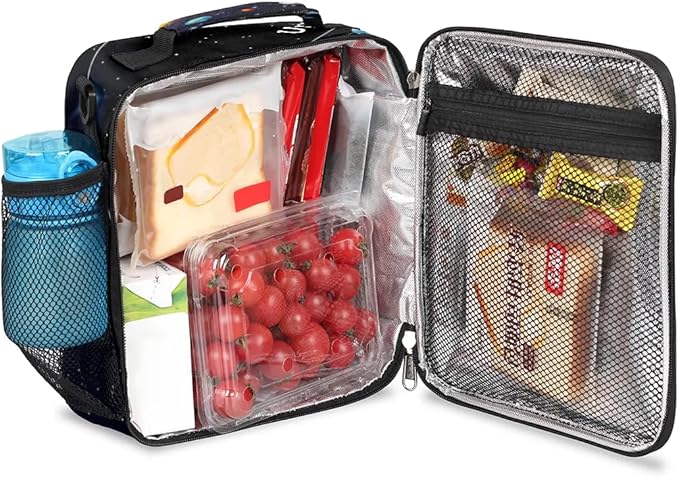Galaxy Lunch Bags for Boys Insulated Lunch Boxes Rectangular Waterproof Lunch Tote Bag with Adjustable Shoulder Strap Portable Planet Picnic Bag for School Work Outdoor Gifts