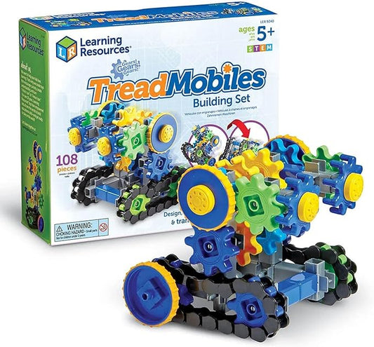 Learning Resources Gears! Gears! Gears! Treadmobiles Building Set, STEM Toys, Develops Early Engineering Skills, 108 Pieces, Ages 5+
