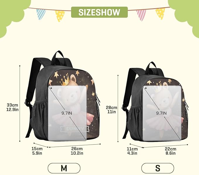 Dancing Bear Dark Toddler Backpack for Boys Girls 3-6 Preschool Small Backpacks Kids Mini Kindergarten Bookbag for Elementary for School