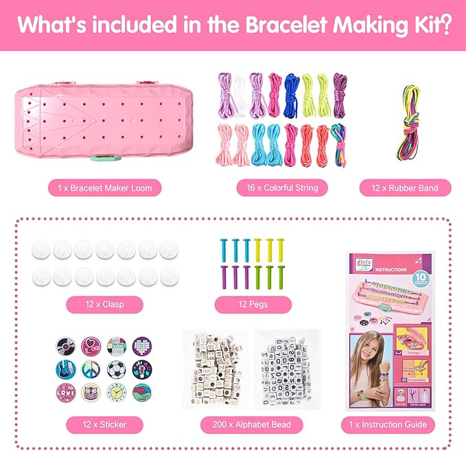 Friendship Bracelet Making Kit for Girls Ages 6-12｜DIY Arts & Craft Kits with 200 Alphabet Beads｜Bracelet String Maker Kids Jewelry Making Best Christmas Birthday Gift for 6-8,8-10,10-12 Year Olds