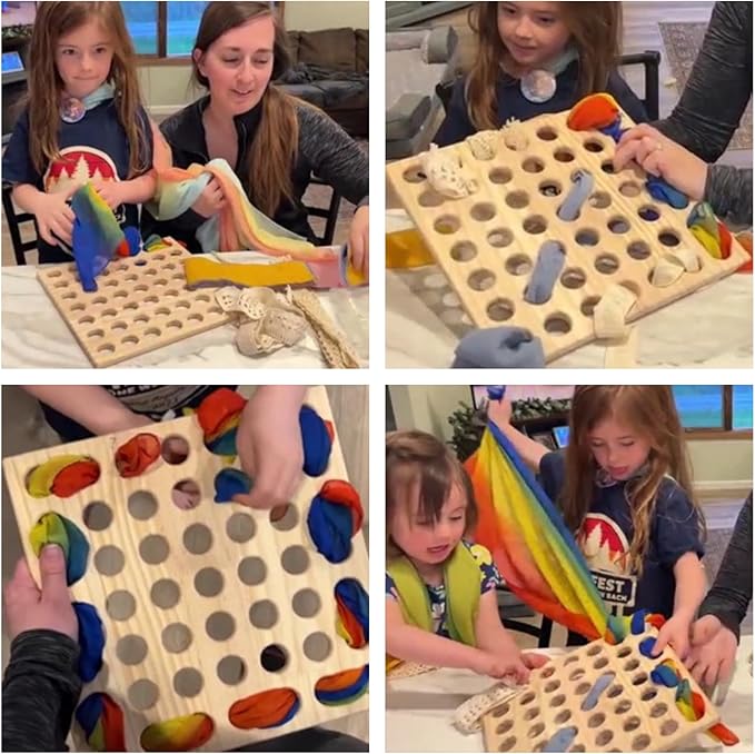 Eray Wooden Lacing Toys Open Ended Busy Board with Play Silks Kid Weaving Board Handwork Gift Educational Toy