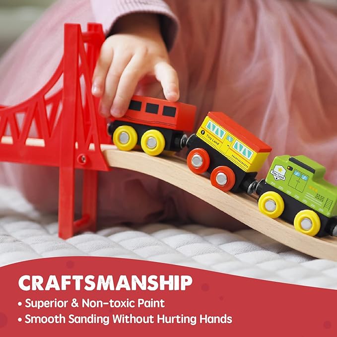 Tiny Land 110PCS Wooden Train Set – Toy Train with Tracks for Kids Ages 3-7, Compatible with Major Brands, Ideal Railway Playset for Boys and Girls, Great Birthday