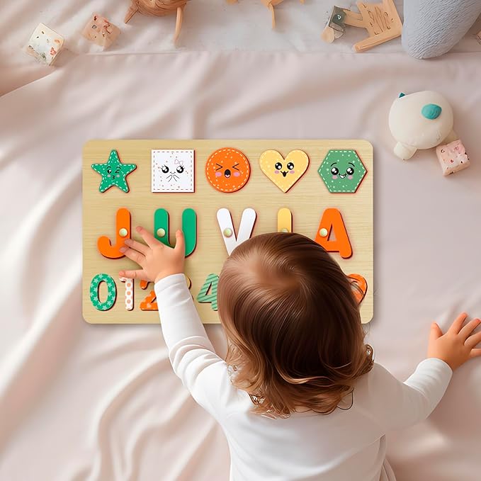 Name Puzzle for Kids Personalized - Custom Name Puzzles for Toddlers 1-3, Customized Wooden Animal Puzzle, Baby Gifts, Baby Shower, Christmas, Newbaby Gift, Gifts for 0 1 2 3 Years Old