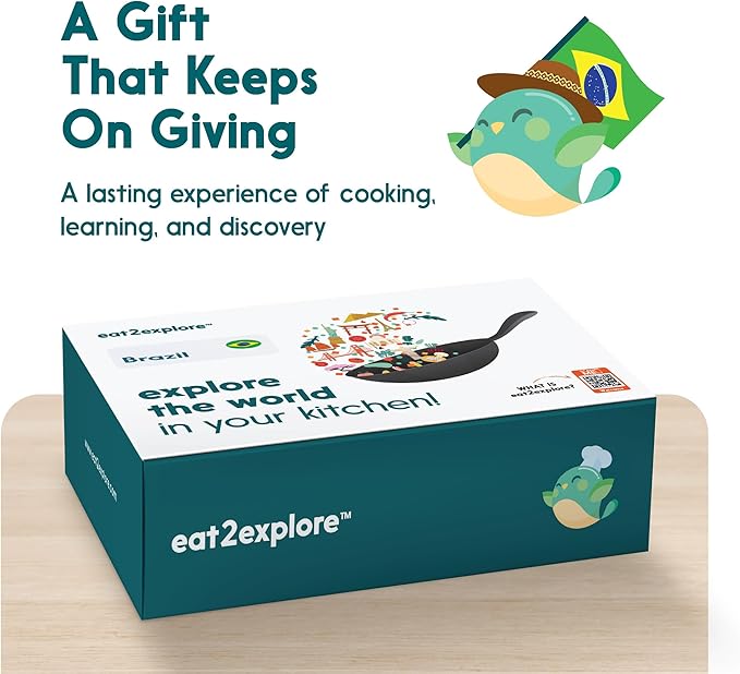 eat2explore Cooking Kits for Kids - Interactive & Educational Set with 3 Recipe Cards, Key Ingredients & Cooking Tools - Ideal Idea for Kids who Love to Create Meals (Brazil Edition)