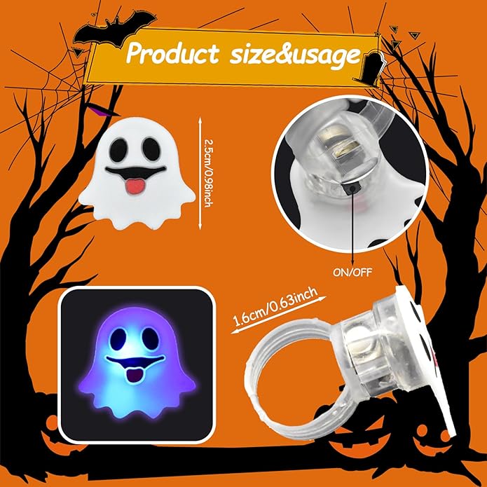 Halloween Light Up Rings 50Pcs Halloween Party Favors for kid Light Up Treat Glowing LED Ring for Kids Adults