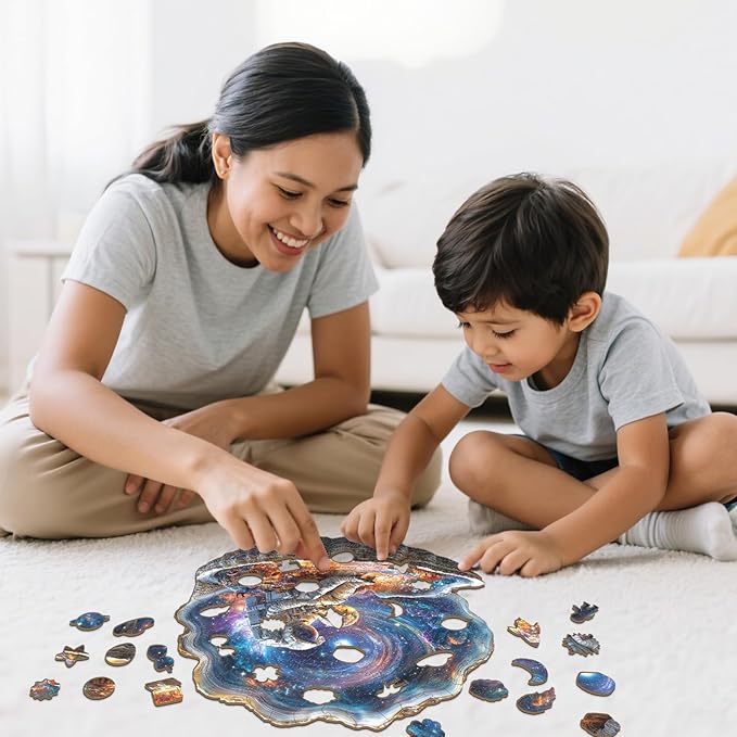 Wooden Puzzles for Adults - 200 Pieces Wooden Puzzle Shell Universe - Unique Animal Shape Wood Cut Puzzles - Eco-Friendly Home Office Decor (M-11.4 * 11.3in)