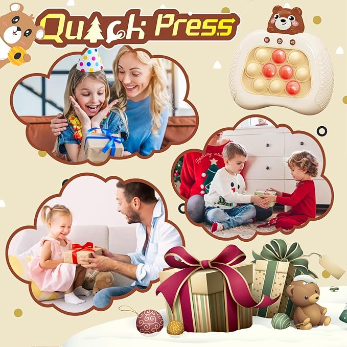 Pop Push Game Toy for Kids, Quick Fast Push Pop Puzzle Handheld Game Light up Fidget Toy 8-12, Bubble Sensory Toys Christmas Birthday Gifts for Kids Ages 3-12 (Cute Grizzly Bear)