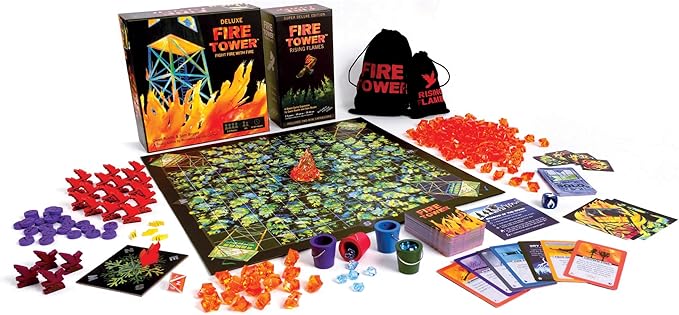 Deluxe Fire Tower Board Game + Super Deluxe Rising Flames Expansion Bundle (Includes Two Mini expansions!) - Fight fire with fire in Fast paced and Competitive Game | Easy to Learn | 15-30 min