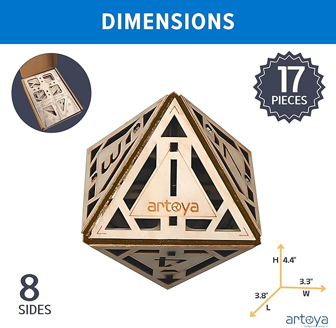 3D Wooden Puzzles for Teens & Adults – Smart Brain Teaser Puzzles, Wood Models, Creative & Educational Fun, Sustainable Materials, Ages 14 and Up Octahedron D8
