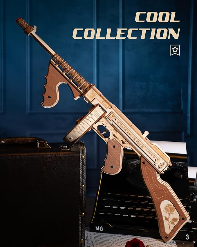 ROKR 3D Wooden Puzzles for Adults 275pcs Submachine Shooter Rubber Bands Wood Crafts DIY Building Model Kits Assembly Puzzle Gifts for Men Women Adults