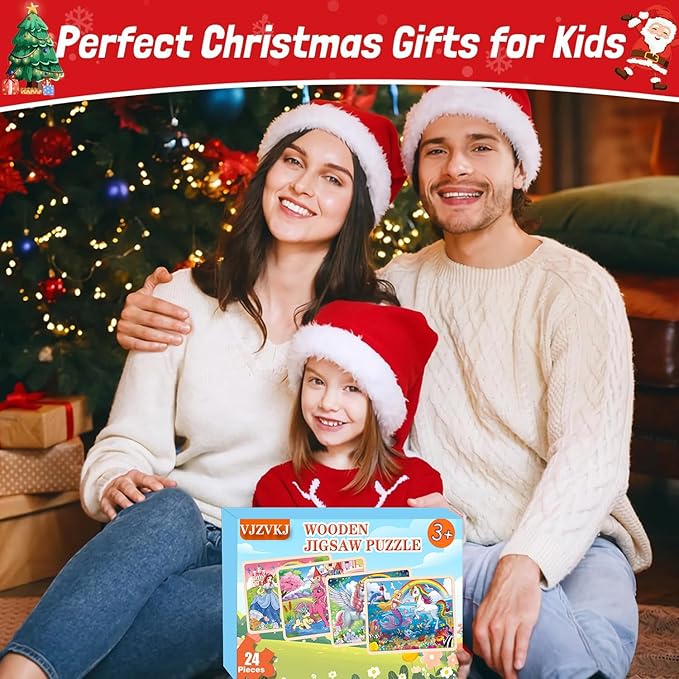 Wooden Puzzles for Kids Ages 4-6, 4 Packs 24 PCs Unicorn Mermaid Princess Jigsaw Puzzles, Preschool Educational Puzzles Toys Gifts for Girls 3 4 5 6 Years Old.