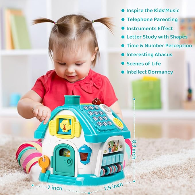 Marstone Baby Toys for 1 Year Old Boy and Girl Gifts: Toddler Toys Age 1-2, 8-in-1 Educational House with Sound Lights Music Clock Telephone and Car, Birthday Gift for Boy 12-18 Months