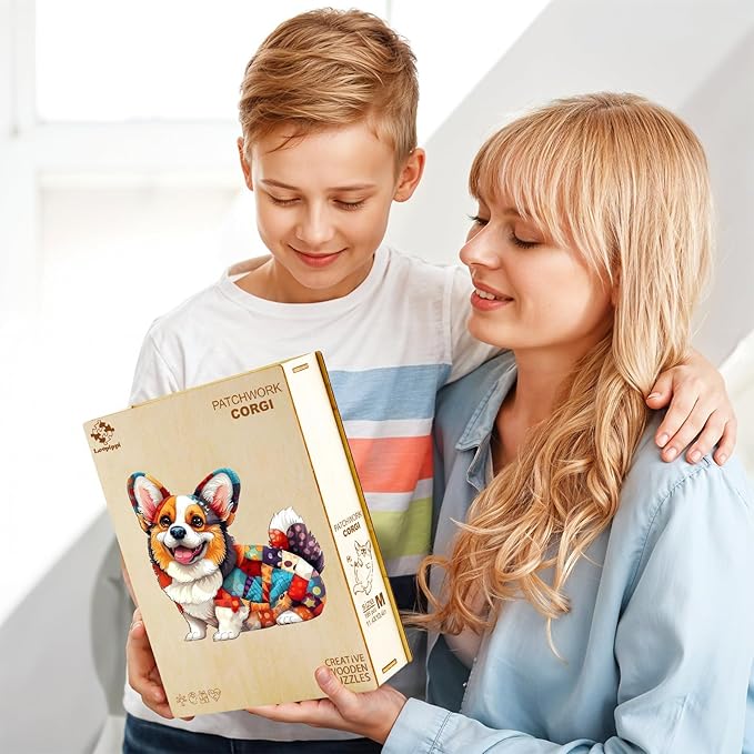 Wooden Puzzles for Adults, Wooden Jigsaw Puzzles for Adults Kids, Wood Puzzles Adult-Patchwork Corgi Unique Shaped Corgi Puzzle, Creative Birthday Gifts for Friends Family Game (8.5 * 7.7in 100pcs)