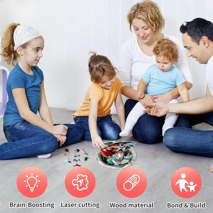 Wooden Jigsaw Puzzle, 200-500 Pieces Unique Shape Animal Puzzle, for Adults & Kids, Birthday Gift Family Game, Decorative Puzzle, Unique Gift (Dragon Warrior, 300 PCS)