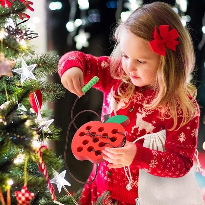 KLT Wooden Lacing Toy for Toddlers: Apple Watermelon Threading Toy - Preschool Fine Motor Skill Learning - Early Educational Gifts for 3 4 5 Kids