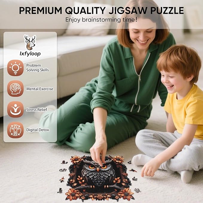 Wooden Puzzles for Adults, Owl Wooden Jigsaw Puzzles 209pcs, Animal Adult Puzzles, Irregular Wood Puzzles Creative Gift for Adults and Kids Family Brain Game, 11.2x10.9 inch