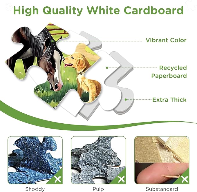 300 Piece Puzzle for Adults, Golden Retriever Horse on Farm Scenic Landscape Jigsaw Puzzle, Jigsaw Puzzles for Adult 300 Piece, Challenging Yet Relaxing 300 Pieces Puzzle Game for Kids Adults Seniors